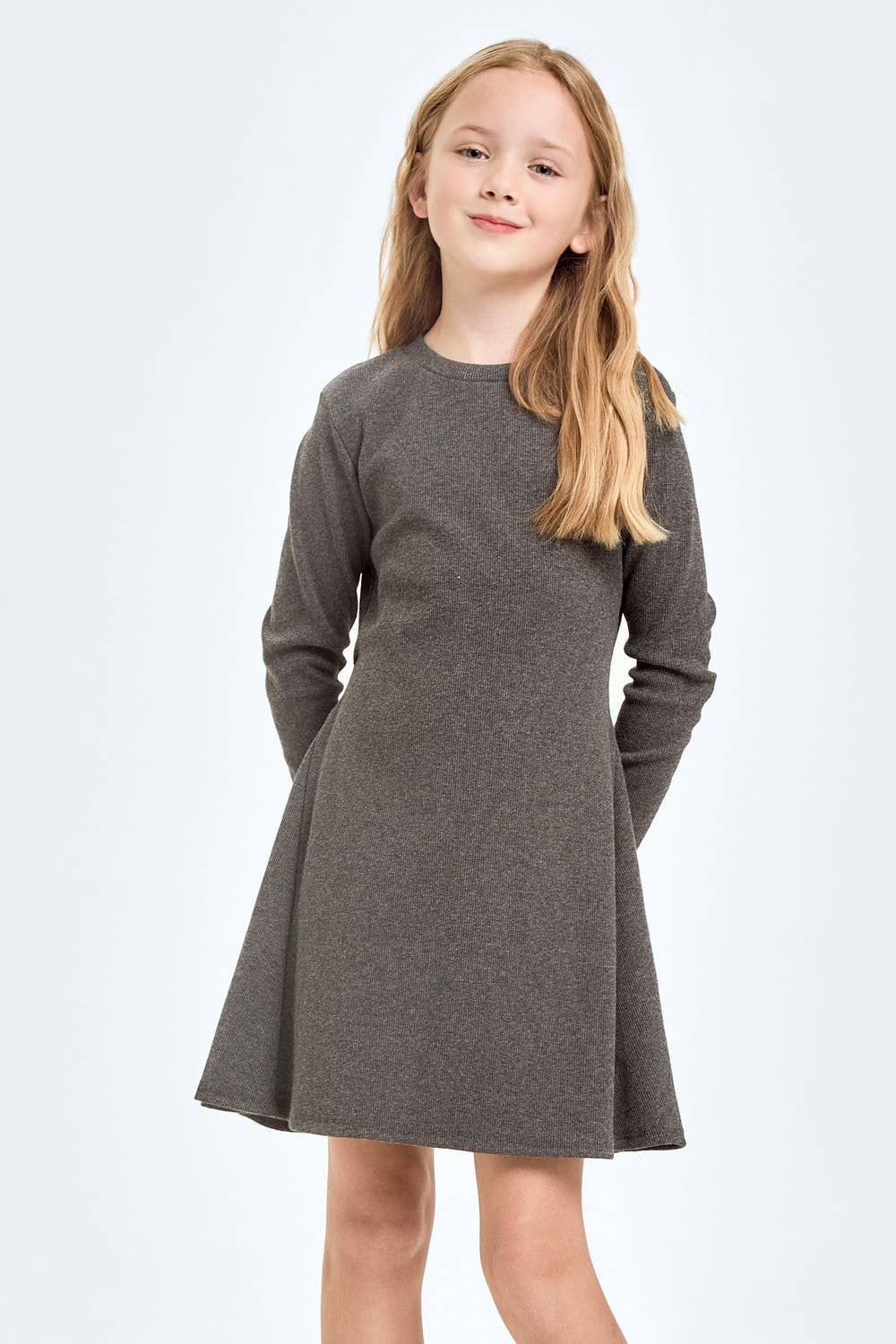 Cotton Knit Flare Dress: Charcoal