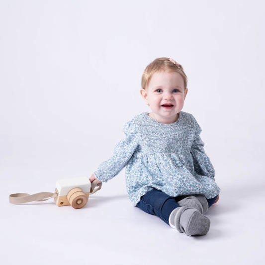 Stay-on, Non-Slip Booties - Perfect pram Slipper and Baby Carrier boot - Slate Cotton: 6-12 months