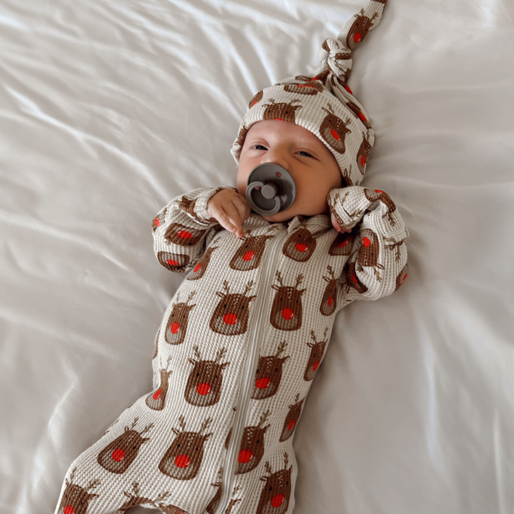 Organic Waffle Basic Zip Footie Reindeer