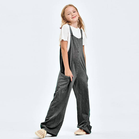 Mineral wash overall/jumpsuit/onesie: Charcoal / L