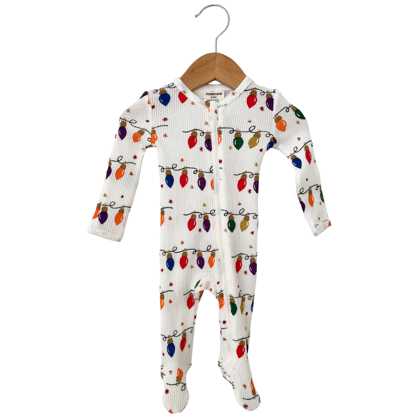 Organic Waffle Basic Zip Footie, Christmas Lights