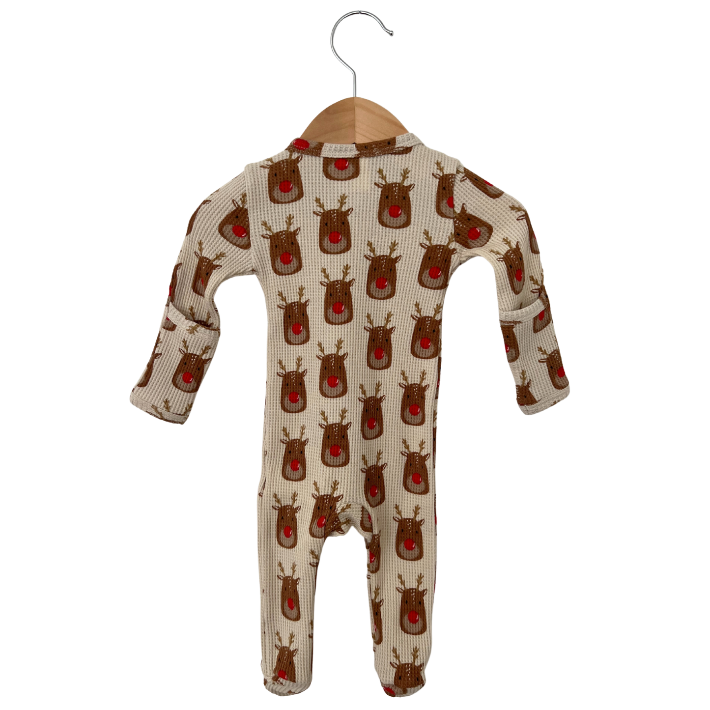 Organic Waffle Basic Zip Footie Reindeer