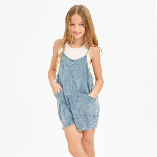 Two Pocket Mineral Wash Overall Romper