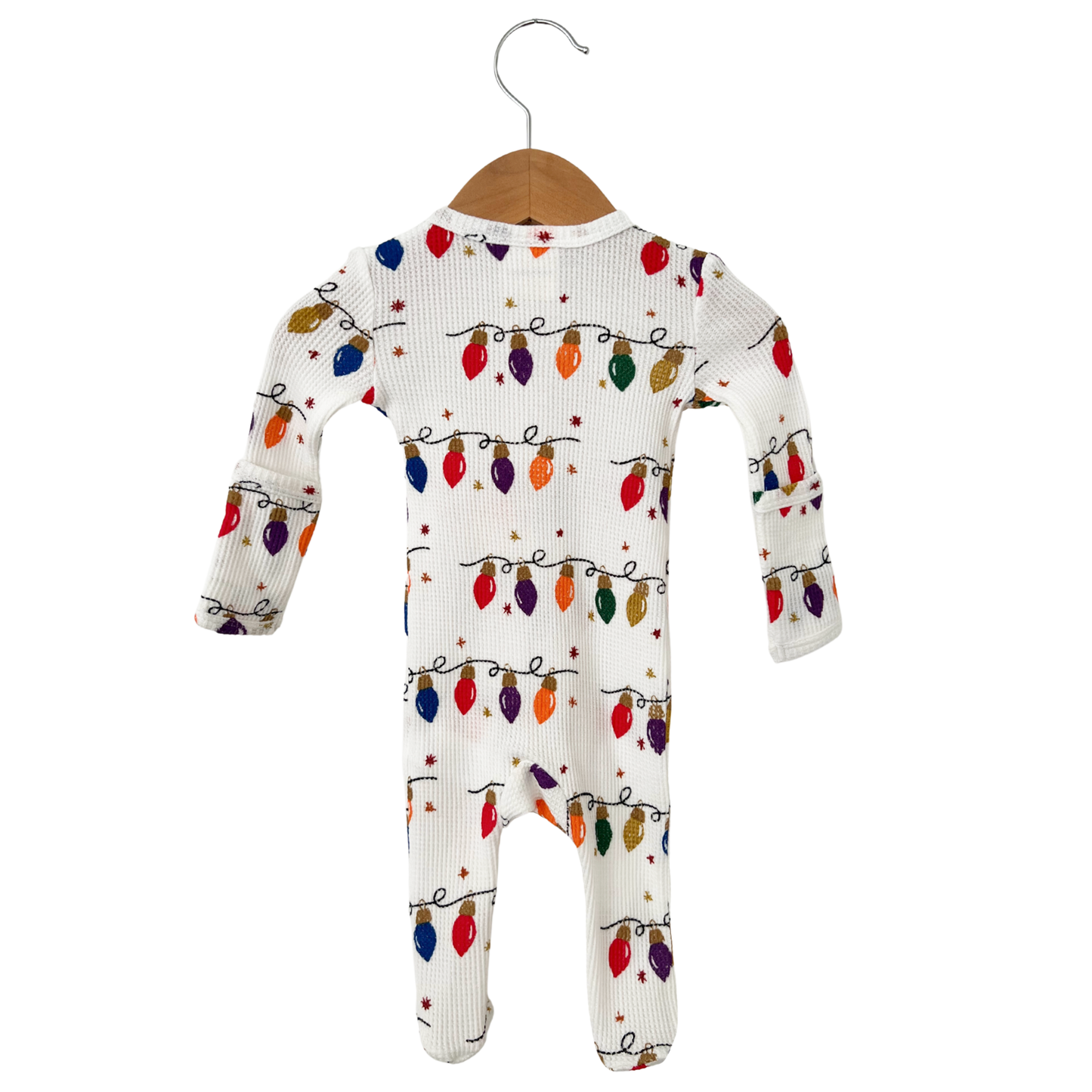 Organic Waffle Basic Zip Footie, Christmas Lights