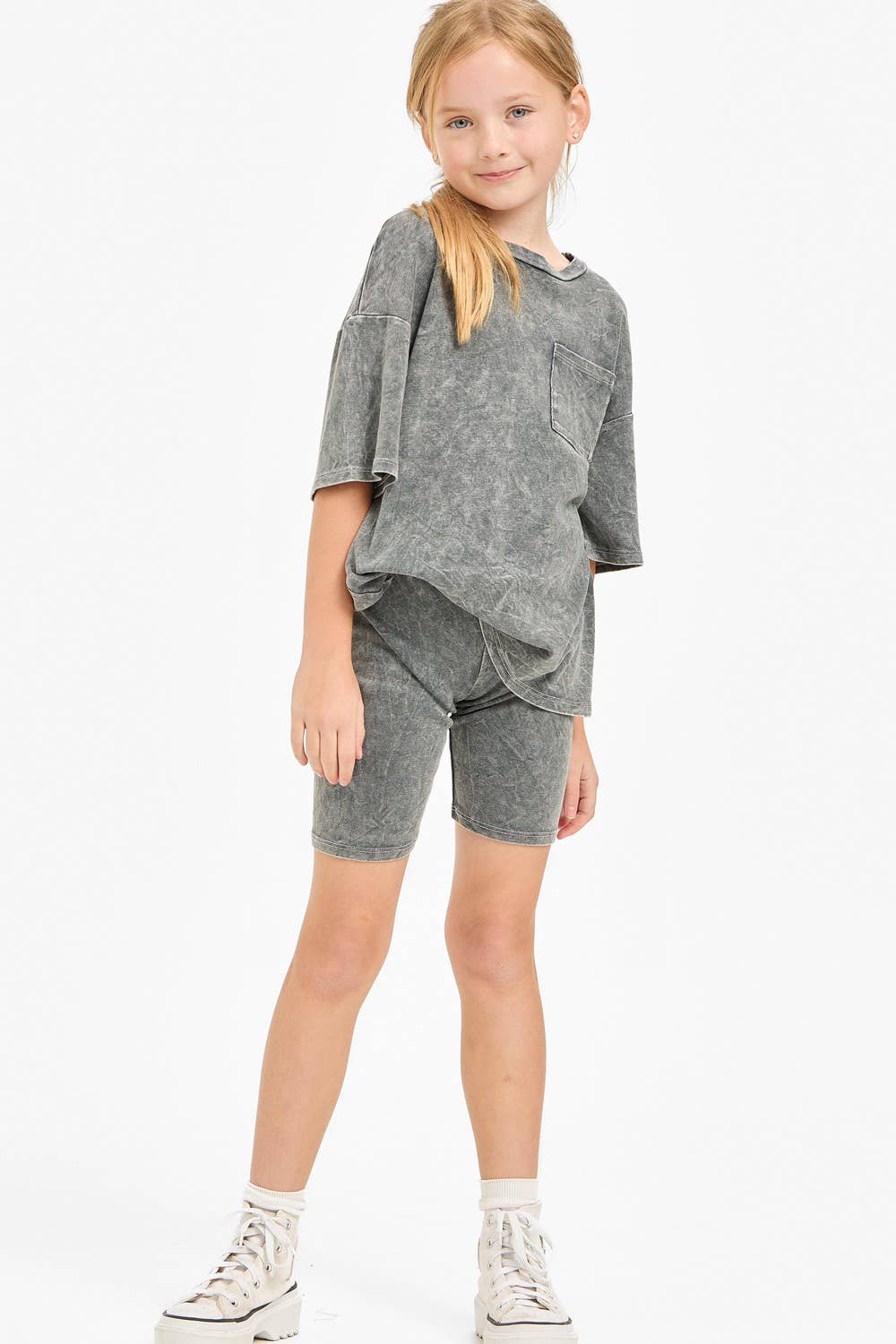 Mineral Washed Top and Biker Shorts 2piece Matching Set: Charcoal