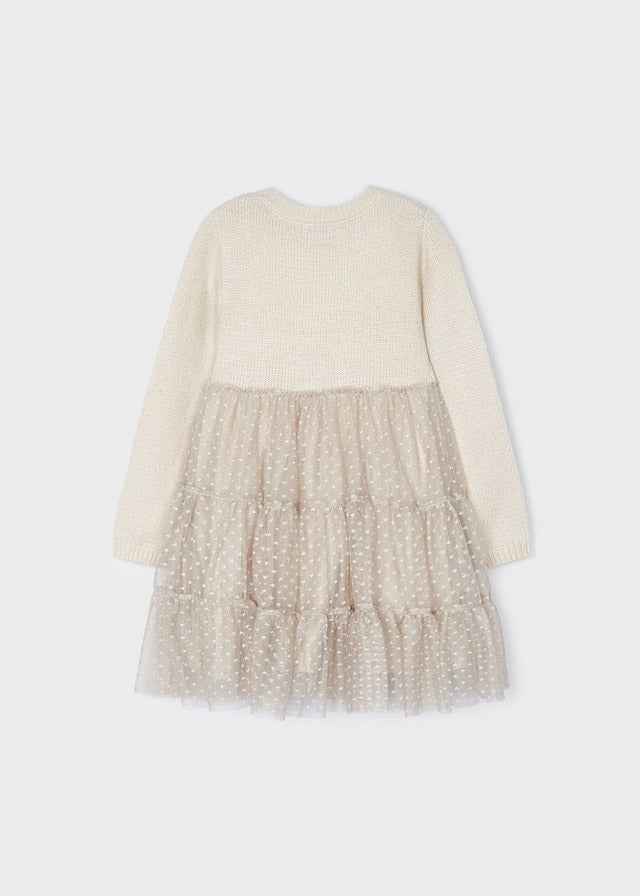 Tulle Knit Floral Cream Dress