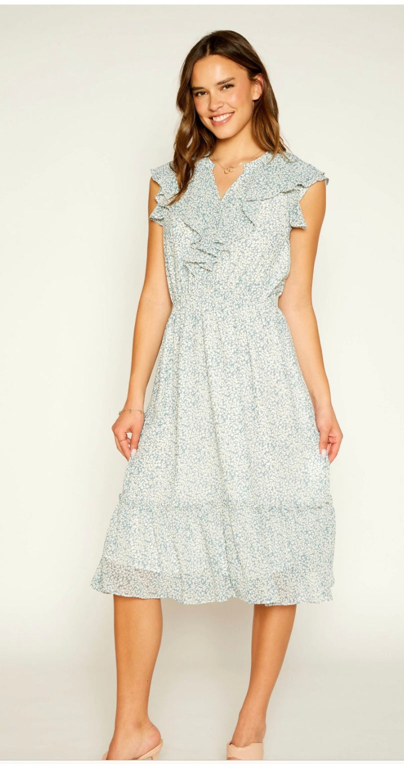 Blue Ruffle Sleeveless Dress