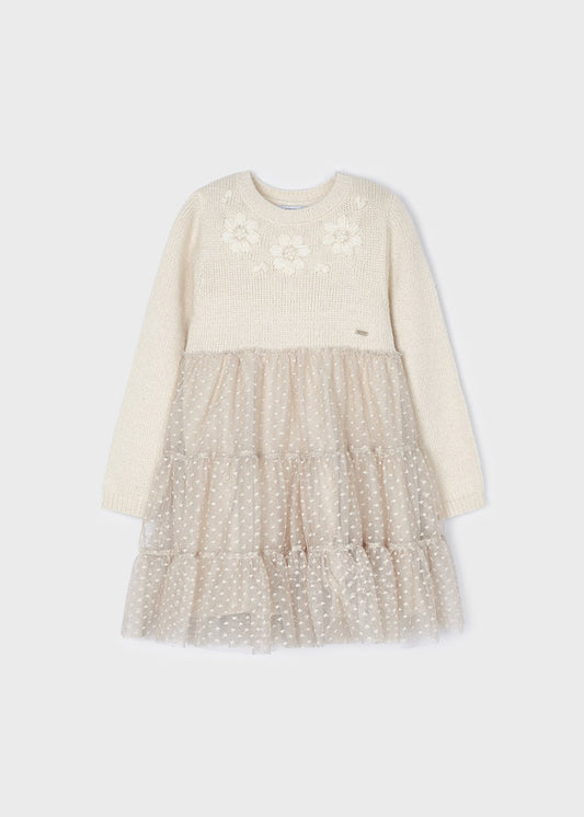 Tulle Knit Floral Cream Dress