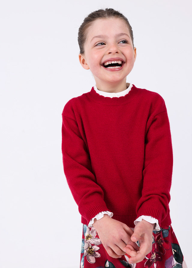 Scalloped and Sweet Red Sweater