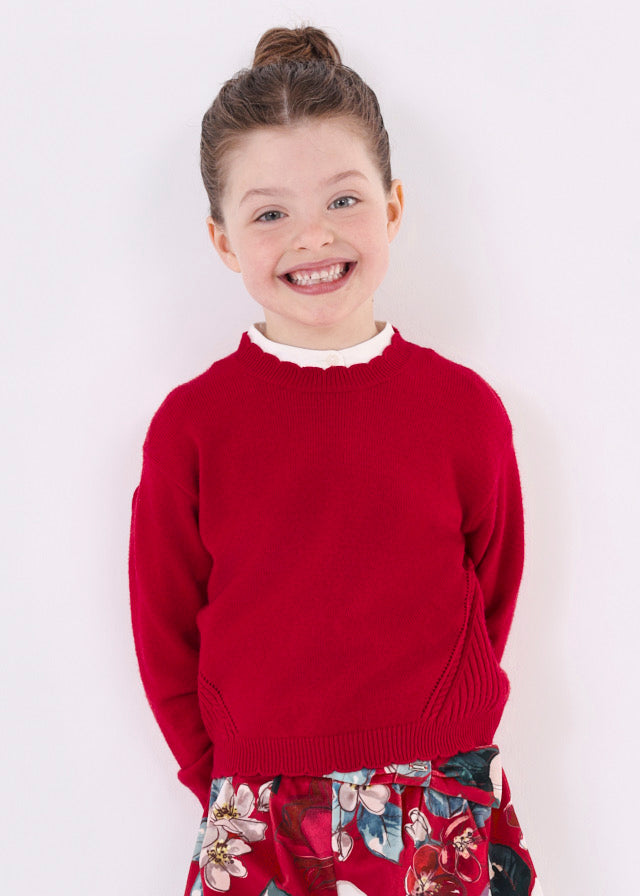 Scalloped and Sweet Red Sweater