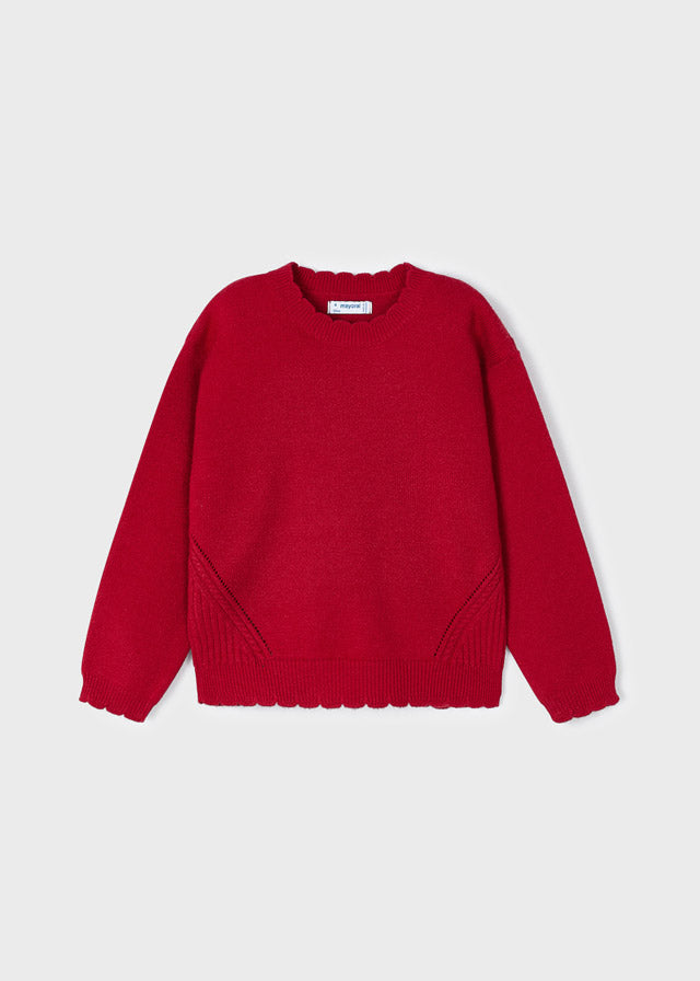Scalloped and Sweet Red Sweater