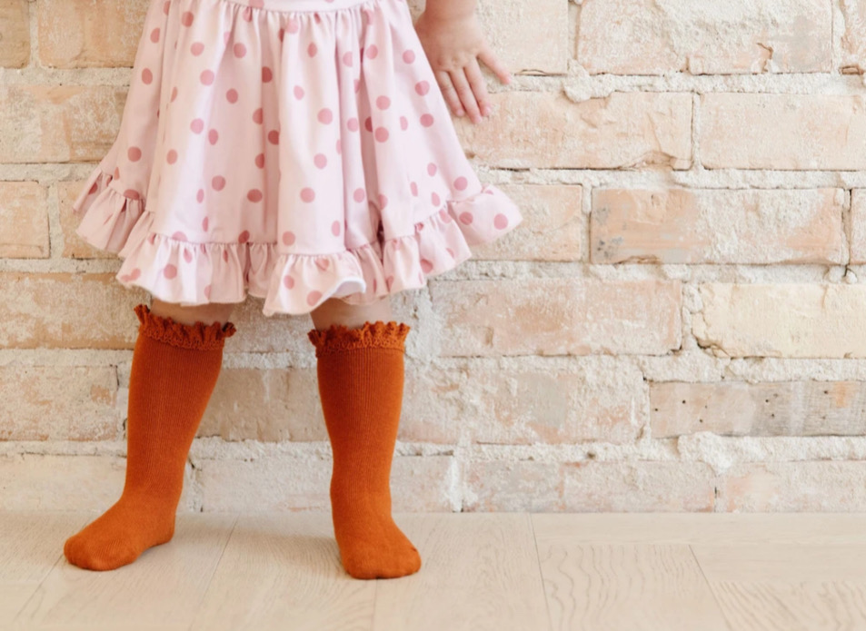 Lace Trim Knee High Socks (Pumpkin)