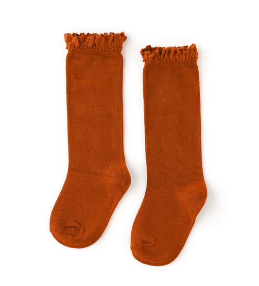 Lace Trim Knee High Socks (Pumpkin)