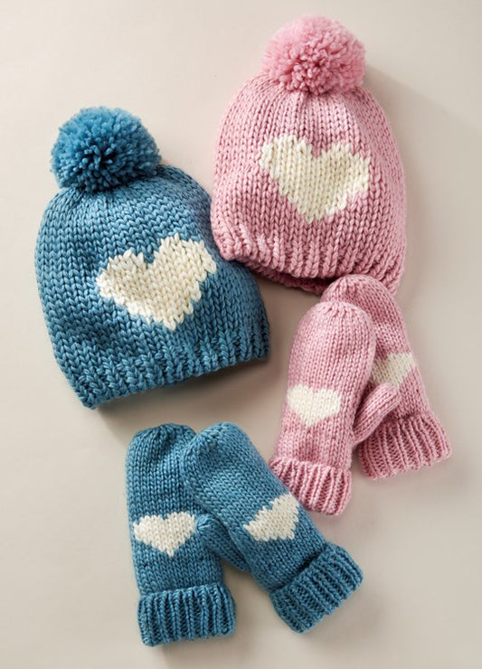 Toddler Heart Pom Hat & Mittens