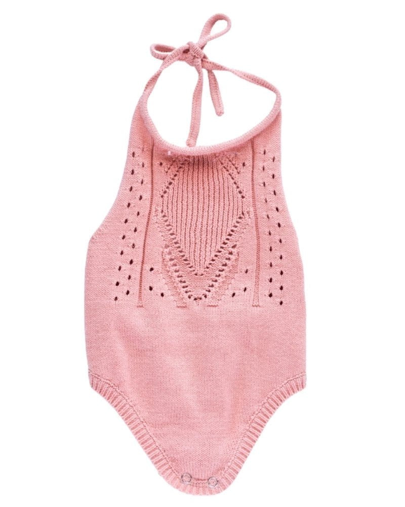 Drake Crochet Halter Romper - Candy Pink