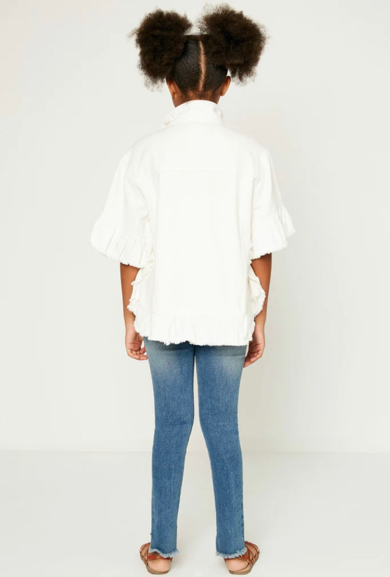Ruffle Stone Wash Denim Jacket