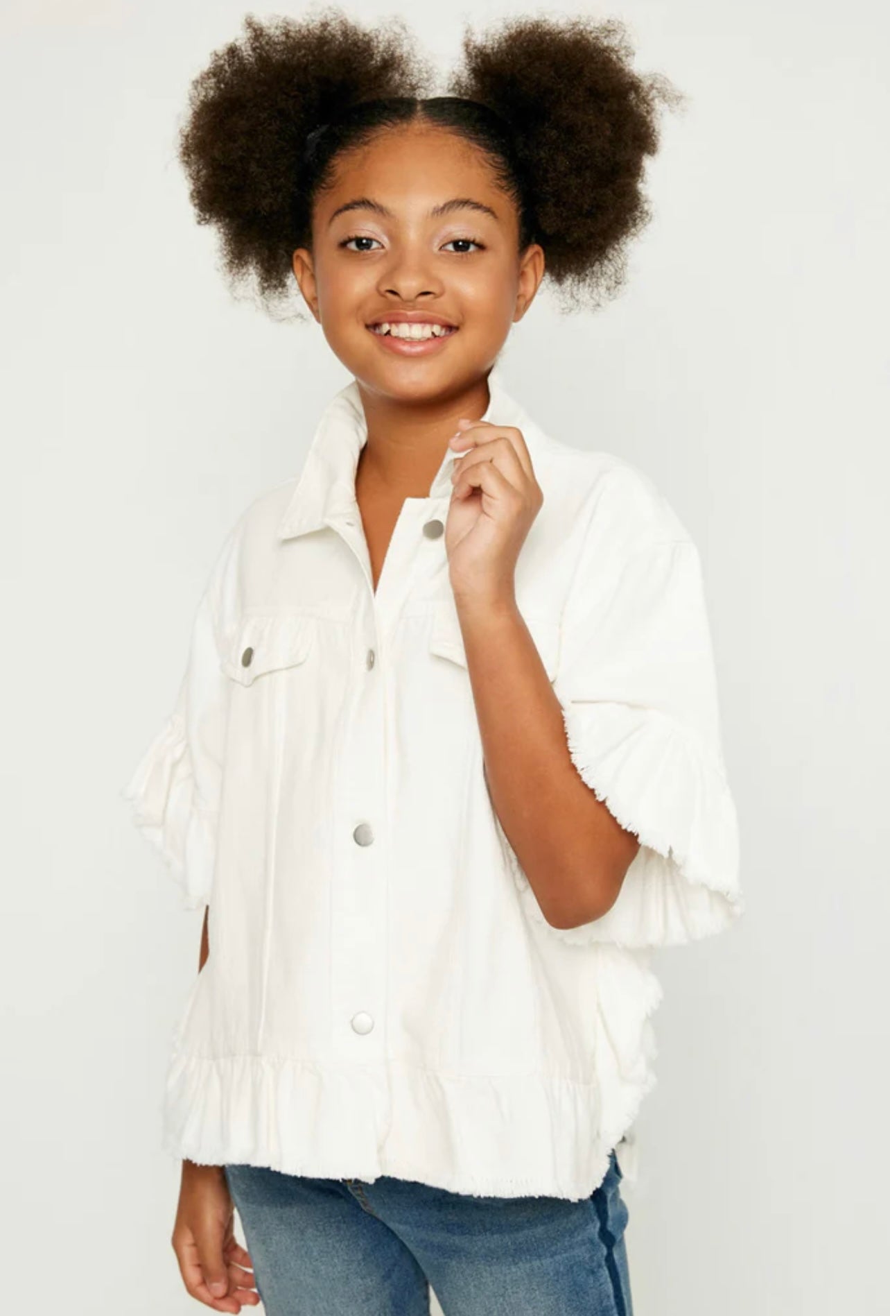 Ruffle Stone Wash Denim Jacket