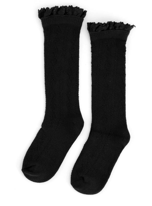 Fancy Lace Top Knee High Socks (Black)